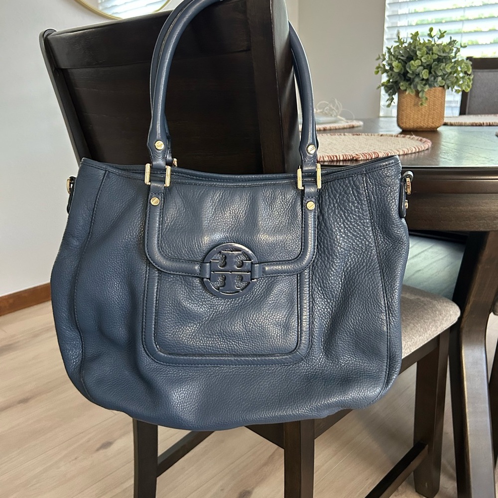 Tory Burch Dark Blue Leather Tote